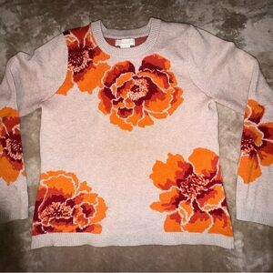 Cynthia Rowley Tan and Orange Floral Sweater